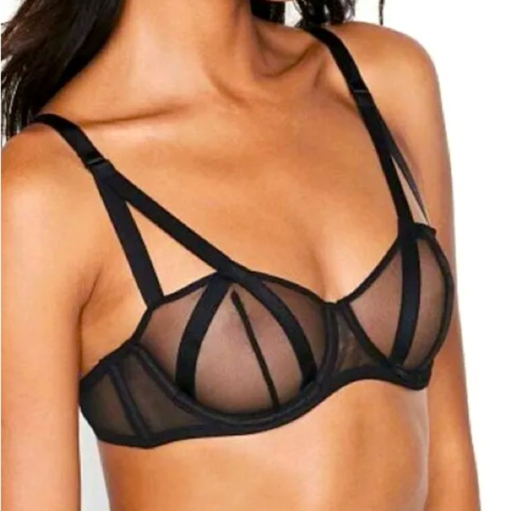 NEW VS Black Unlined Mesh Balconette Bra 34DDD